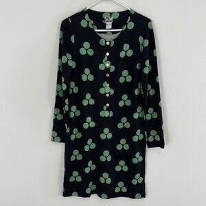 Diane Von Furstenberg 100% Silk Green and Black Polka Dot Shift Dress